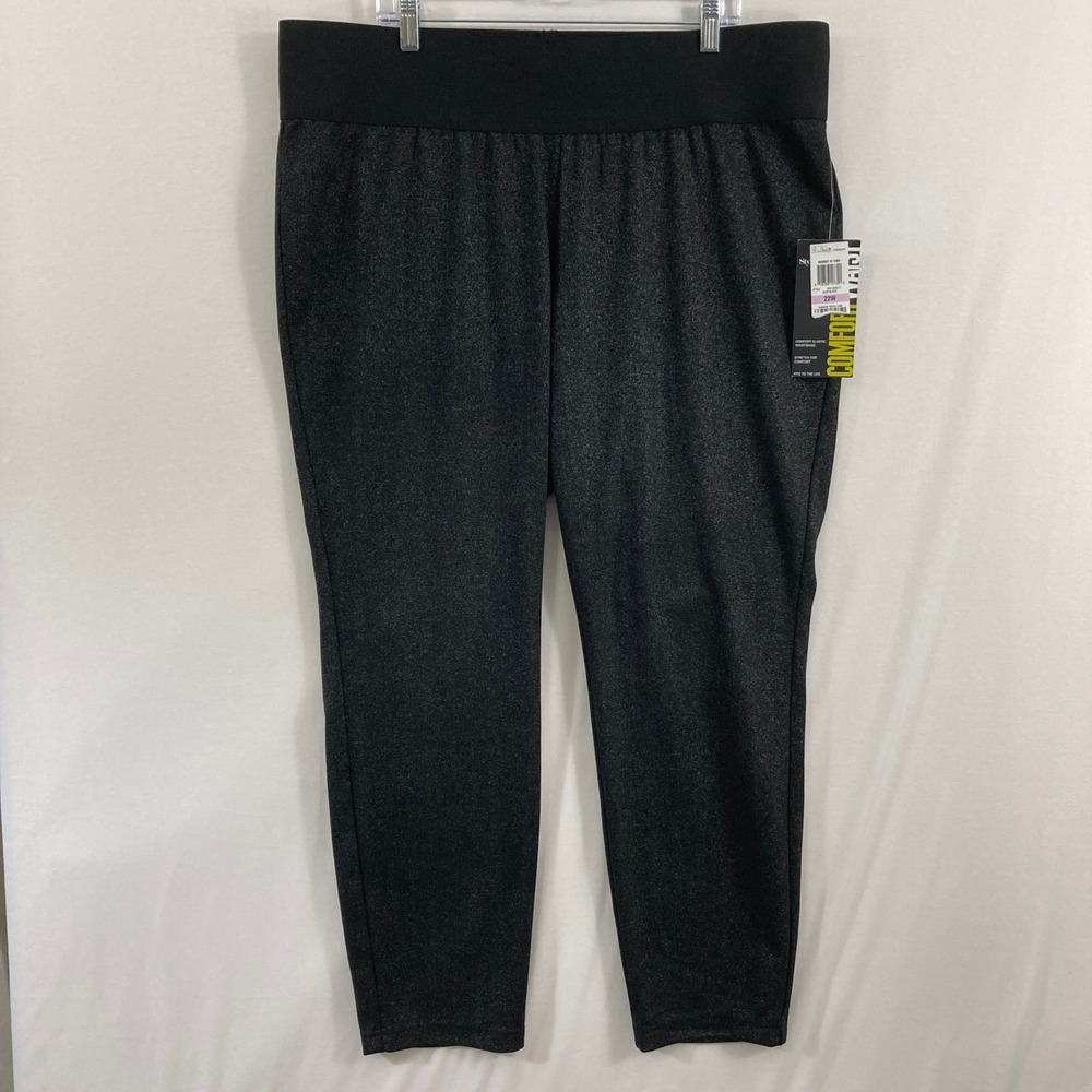 New Style & Co Leggings Women 22W Deep Black Metallic Glitter Pull-on Stretch